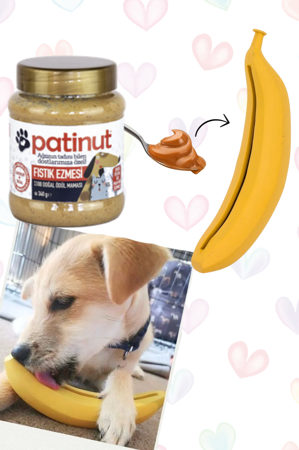 Patinut Ödül Maması - Fıstık Ezmeli - 340 gr + Kauçuk Muz Köpek Oyuncağı